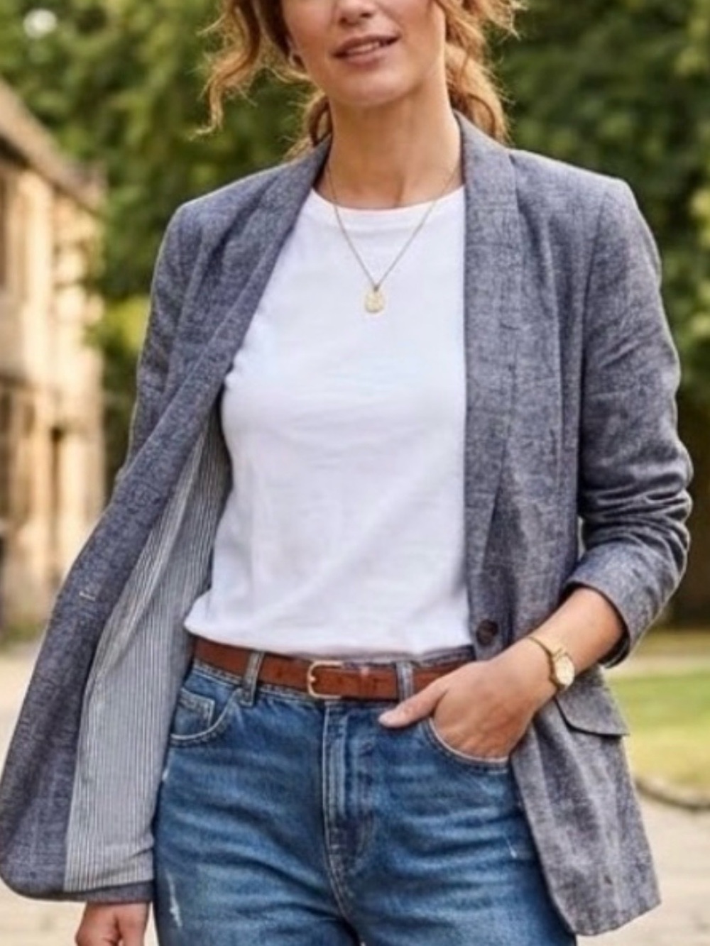 Linen Blend Marks & Spencer Women's Charcoal Open-Front Blazer